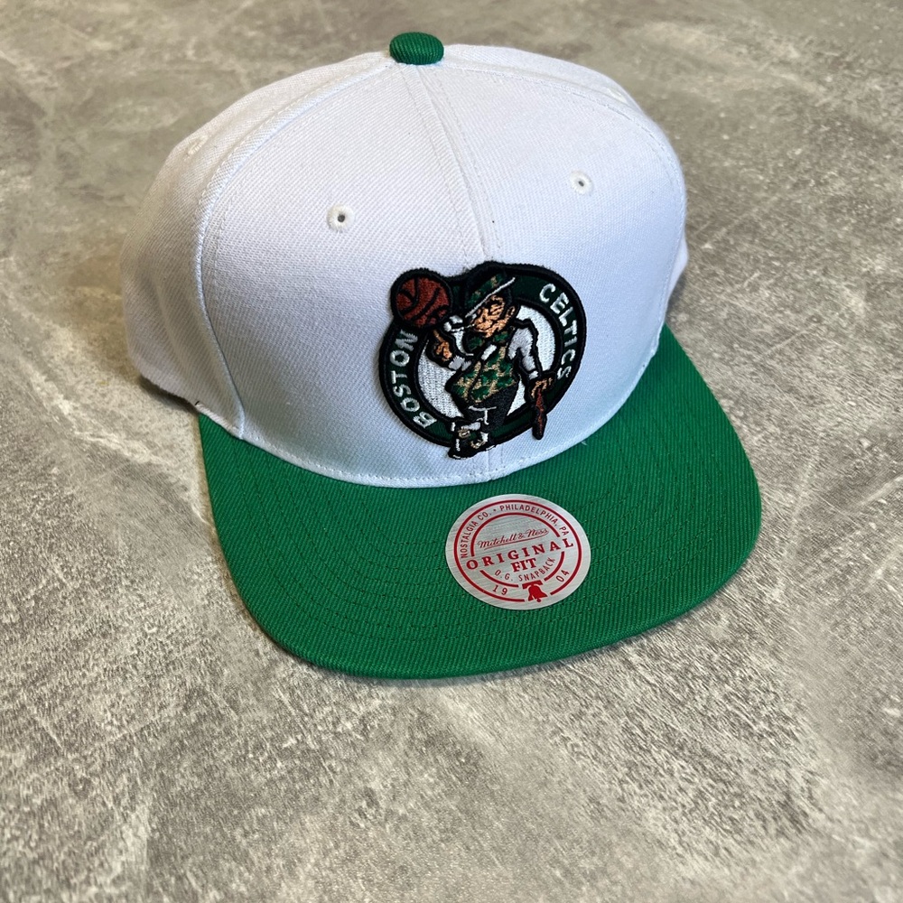 Mitchell & Ness White and Green Snapback Hat